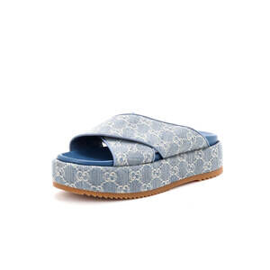 Gucci Women's Criss Cross Platform Slide Sandals GG Denim
